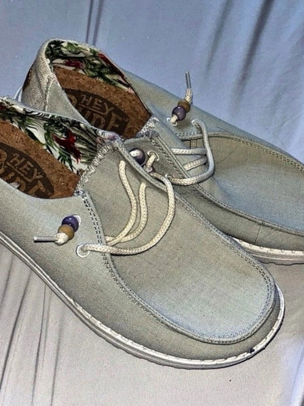 Hey Dude Wendy Fringe Sage Boat Shoes Green & White US 6
